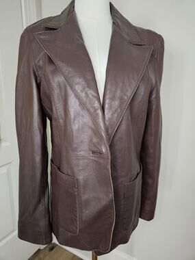 Couture by J. Park Blazer Jacket Womens M Brown Lambs Leather Lined One Button